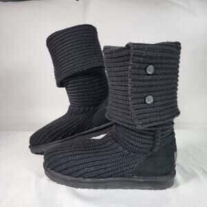 UGG Australia Knit Sweater Boots Black Women’s Size 9 Slouch Button Gorpcore
